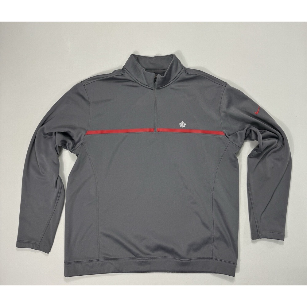 Nike Golf Tour Performance Therma Fit Mens Large 1/4 Zip Sweater Grey Red Active